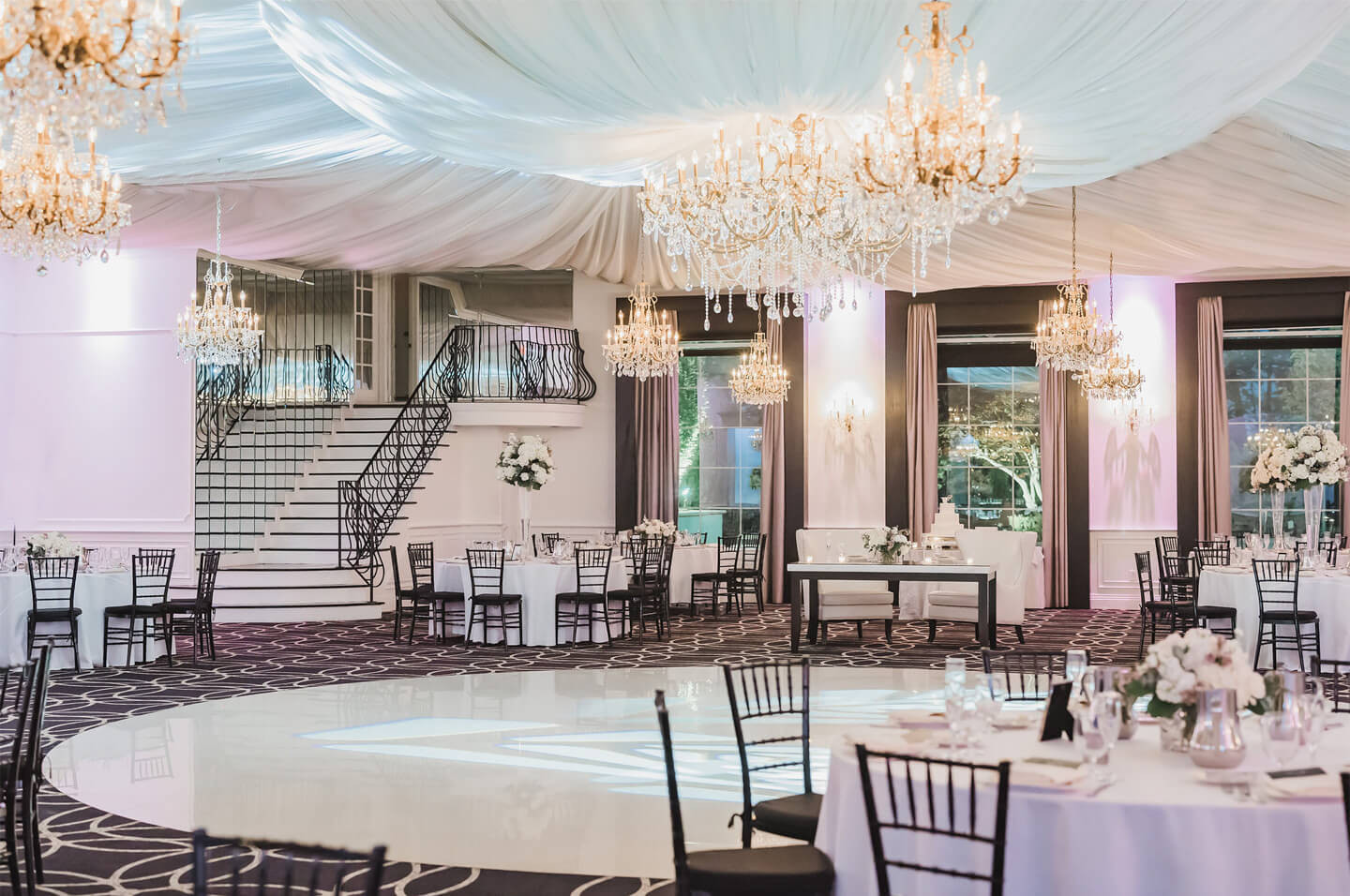 Chandeliers and reception space at The Gramercy